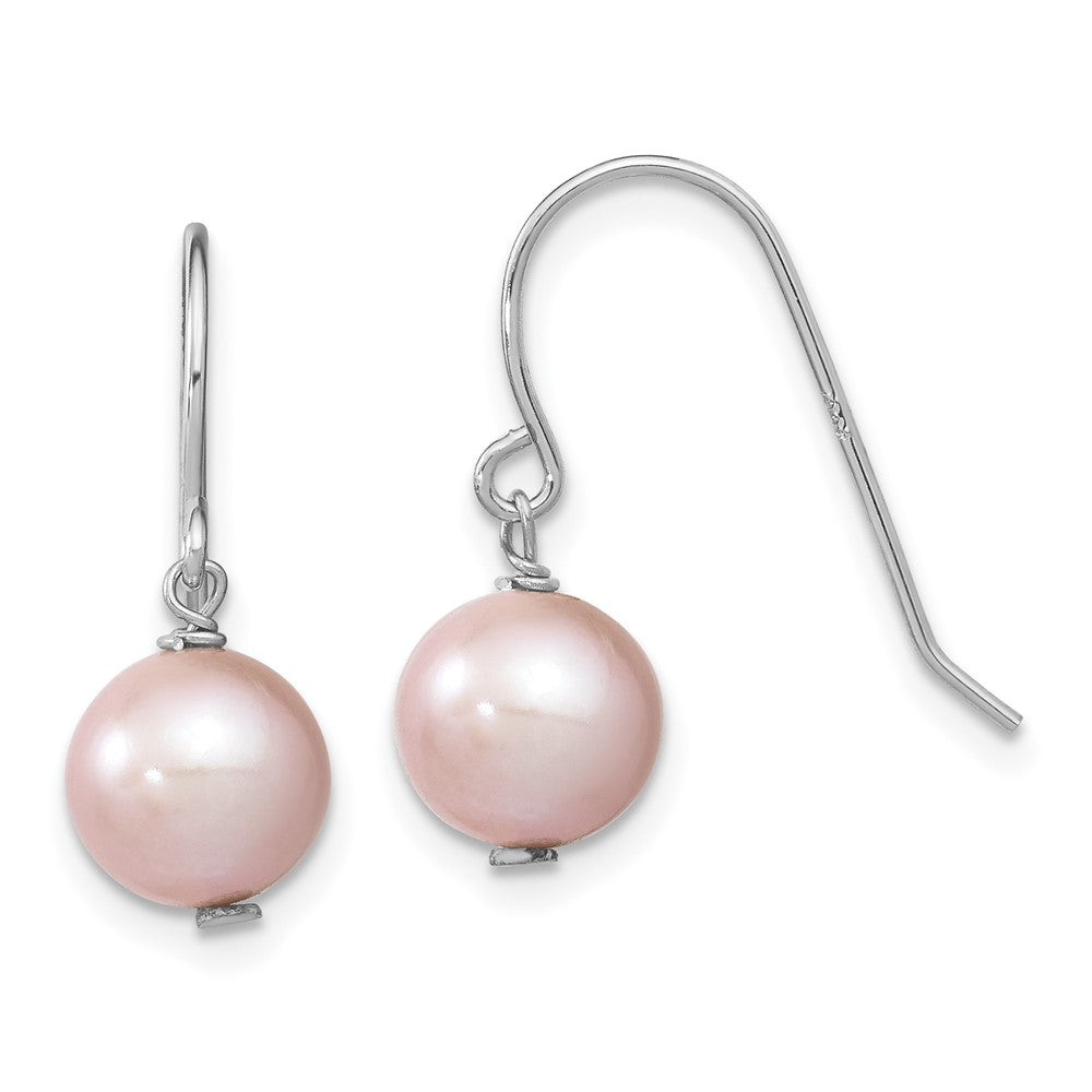 Sterling Silver Rhodium-plated 7-8mm Purple Semi-Round Freshwater Cultured Pearl Dangle Earrings, 21 mm