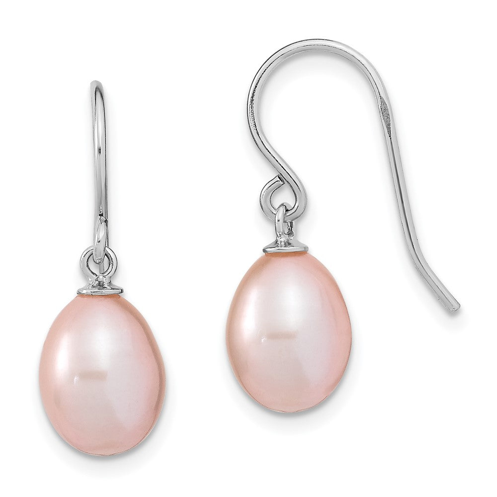 Sterling Silver Rhodium-plated 8-9mm Purple Teardrop Freshwater Cultured Pearl Dangle Earrings, 21.7 mm