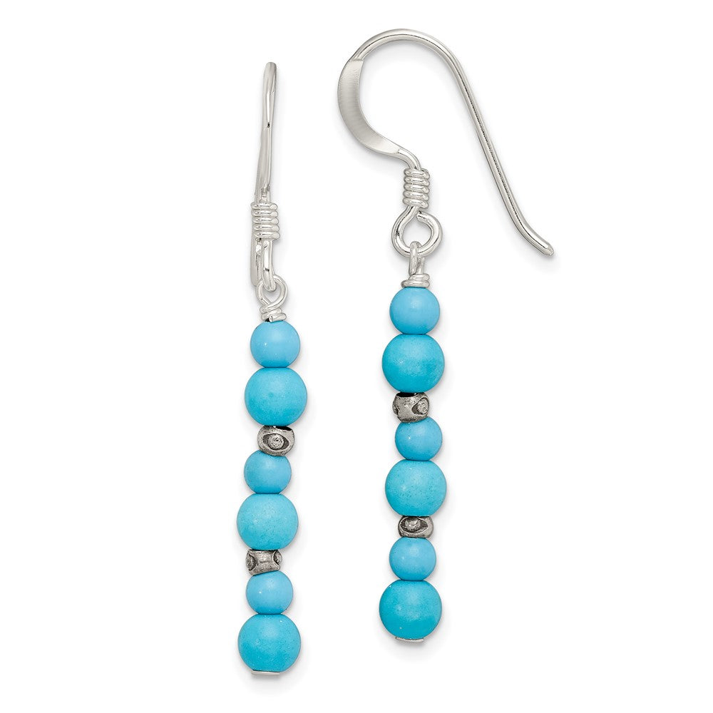 Sterling Silver Polished Dyed Howlite & Recon. Magnesite Dangle Earrings, 44.62 x 4.75 mm