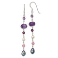 Sterling Silver Polished Amethyst, Lavendar Jade, White & Black Freshwater Cultured Pearl Dangle Earrings, 74 x 7.5 mm