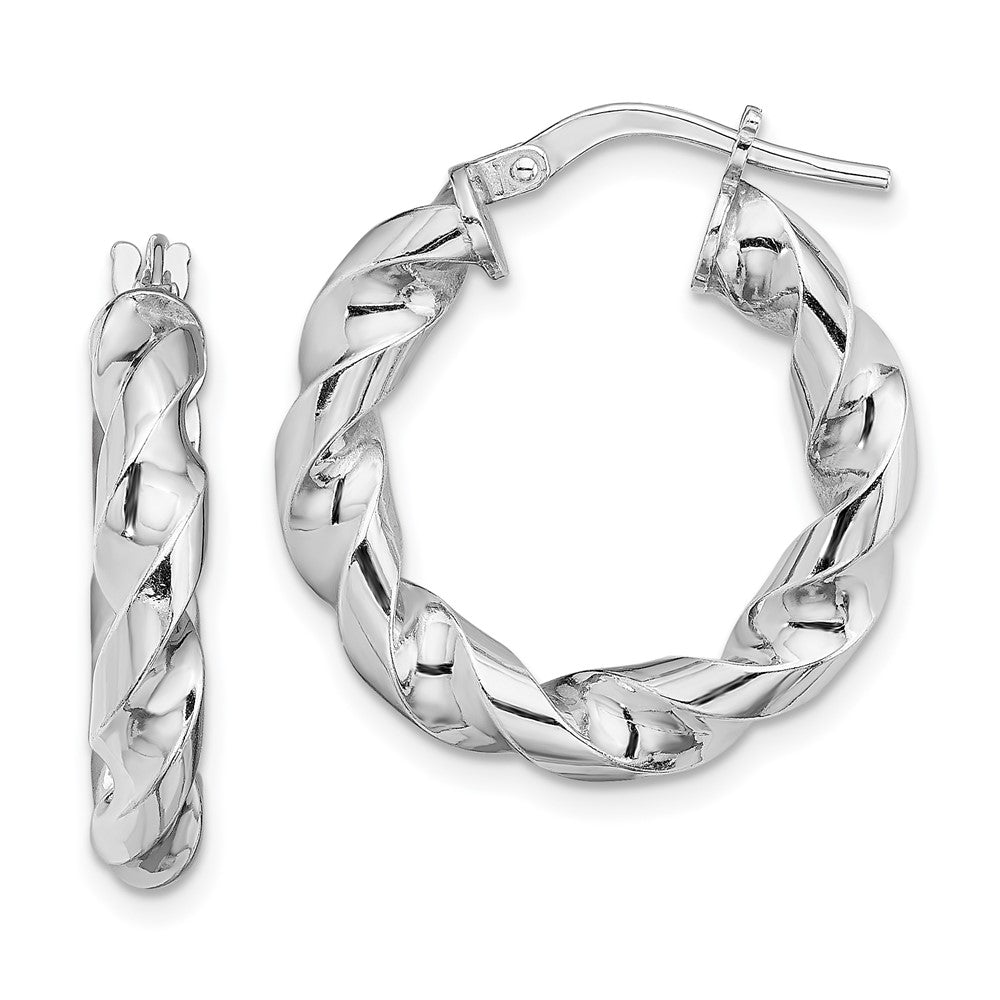 Sterling Silver Rhodium-plated 4x14mmTwisted Hoop Earrings, 14 x 4 mm