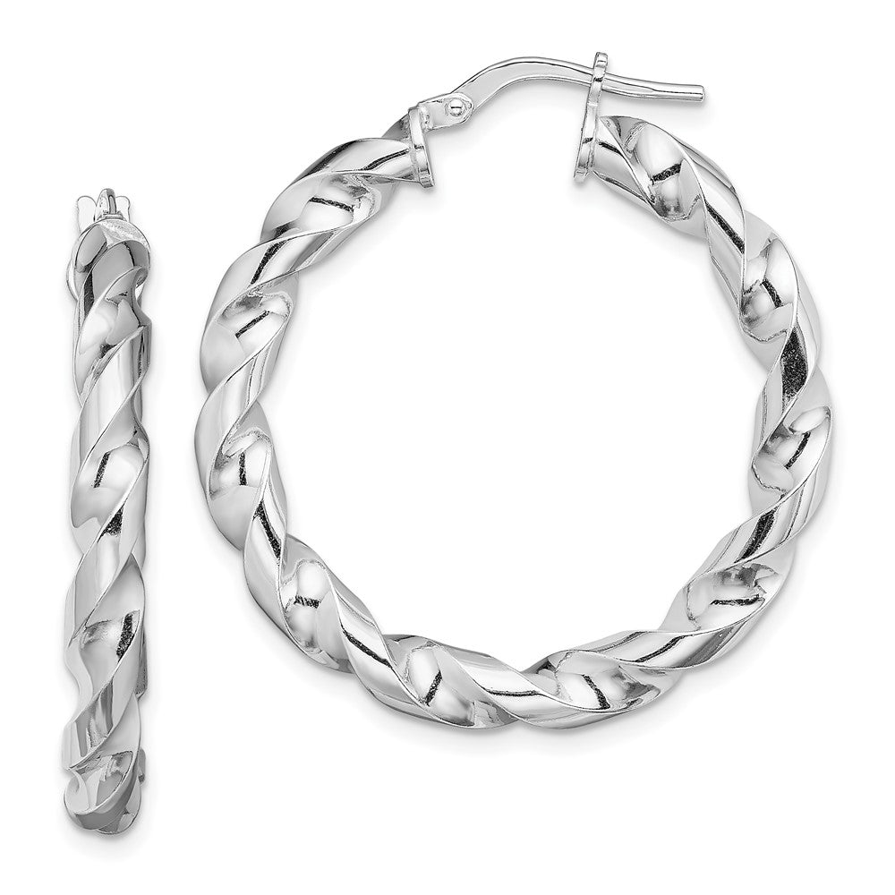 Sterling Silver Rhodium-plated 4x25mmTwisted Hoop Earrings, 25 x 4 mm