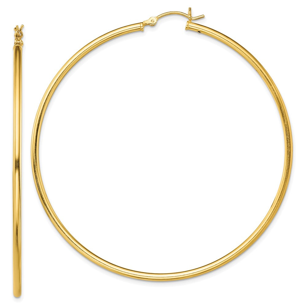 Sterling Silver Gold-Tone Polished 2x65mm Hoop Earrings, 65 x 2 mm