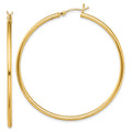 Sterling Silver Gold-Tone Polished 2x50mm Hoop Earrings, 50 x 2 mm