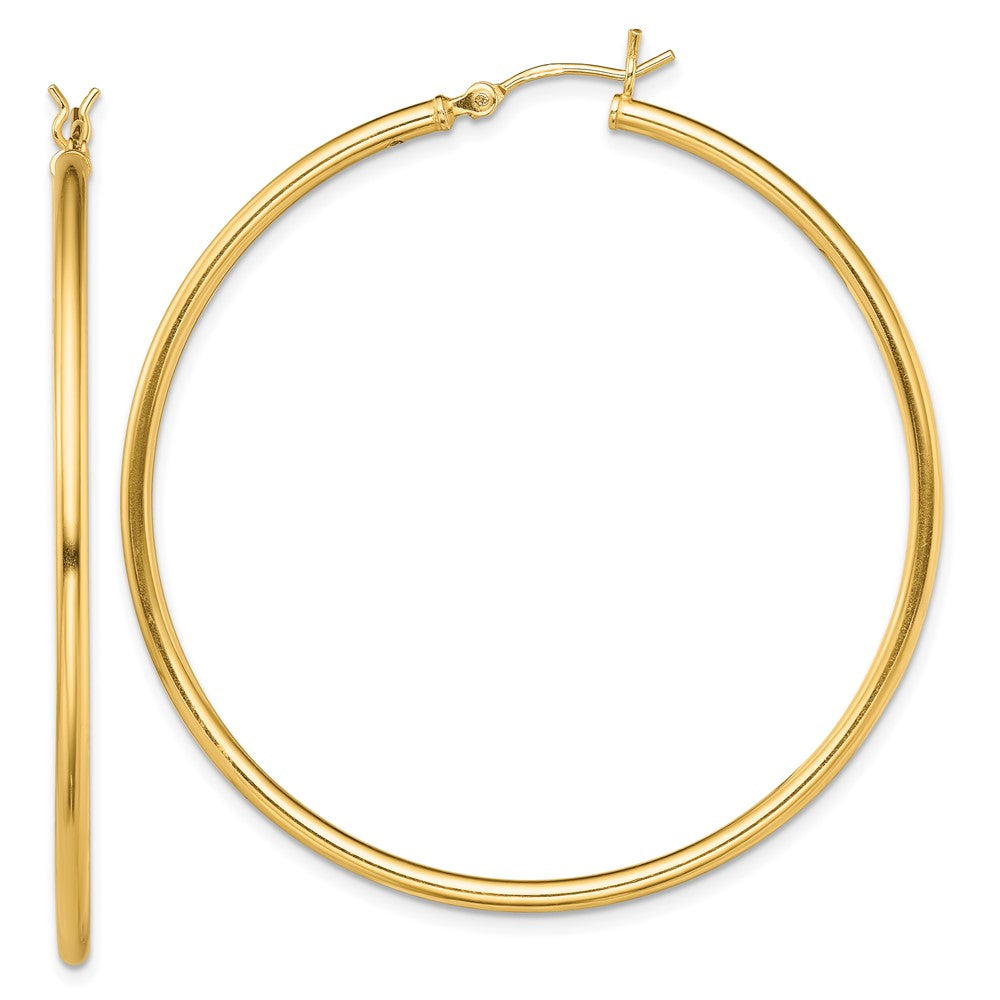 Sterling Silver Gold-Tone Polished 2x50mm Hoop Earrings, 50 x 2 mm