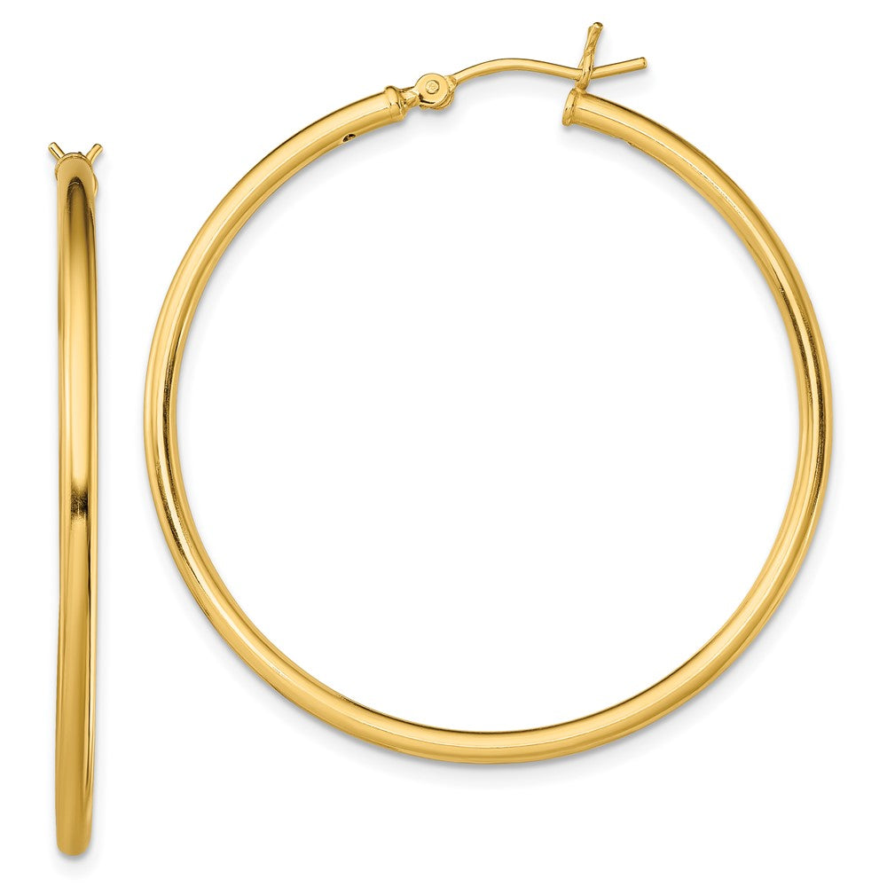 Sterling Silver Gold-Tone Polished 2x40mm Hoop Earrings, 40 x 2 mm