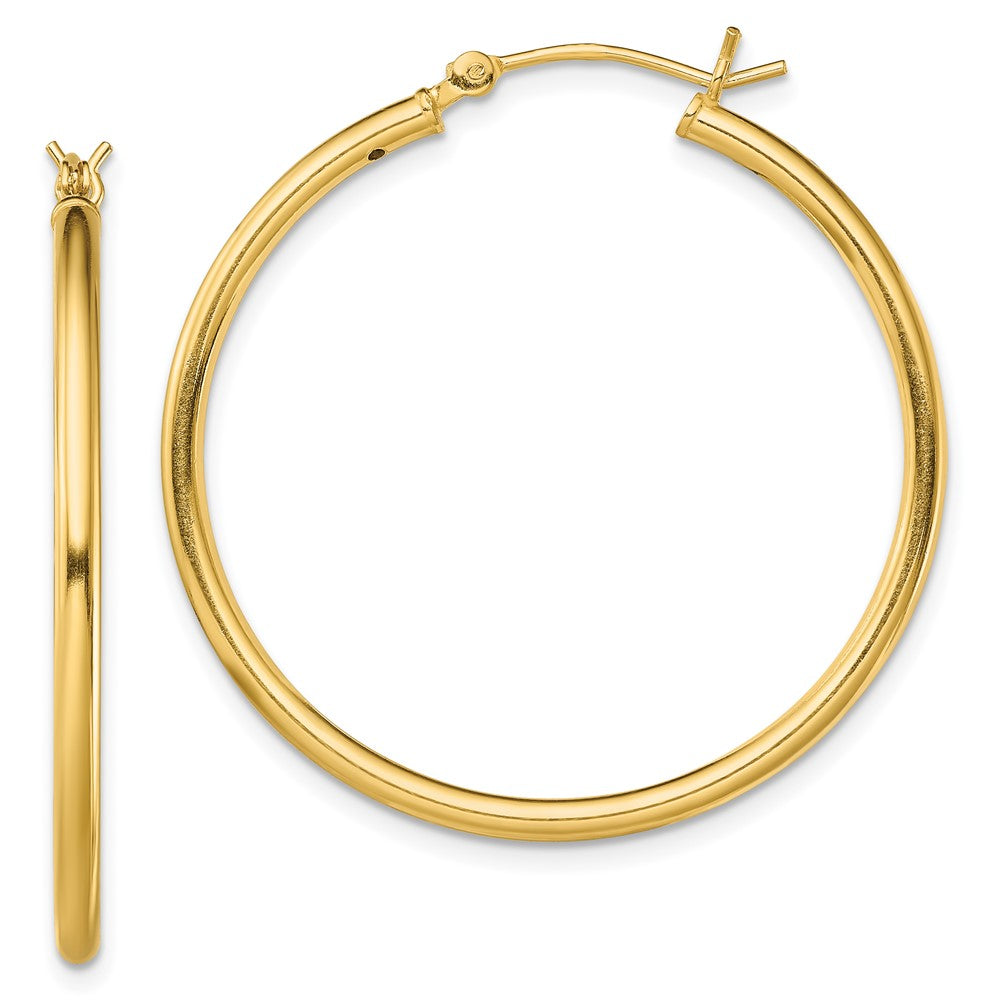 Sterling Silver Gold-Tone Polished 2x35mm Hoop Earrings, 35 x 2 mm