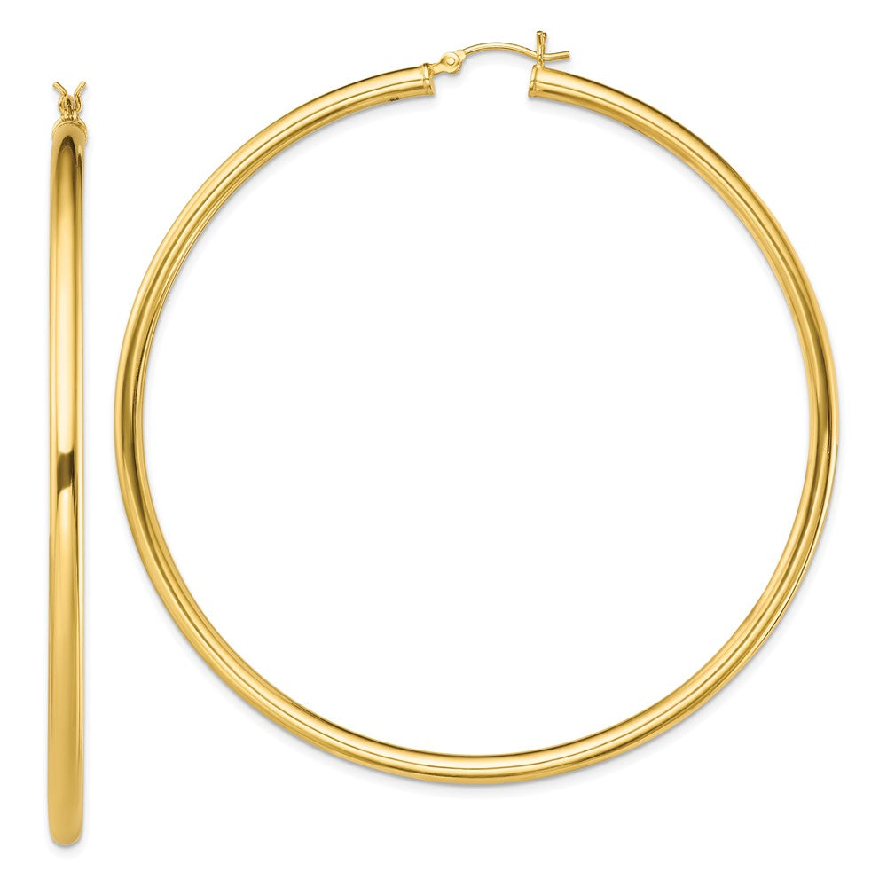 Sterling Silver Gold-Tone Polished 3x70mm Hoop Earrings, 70 x 3 mm