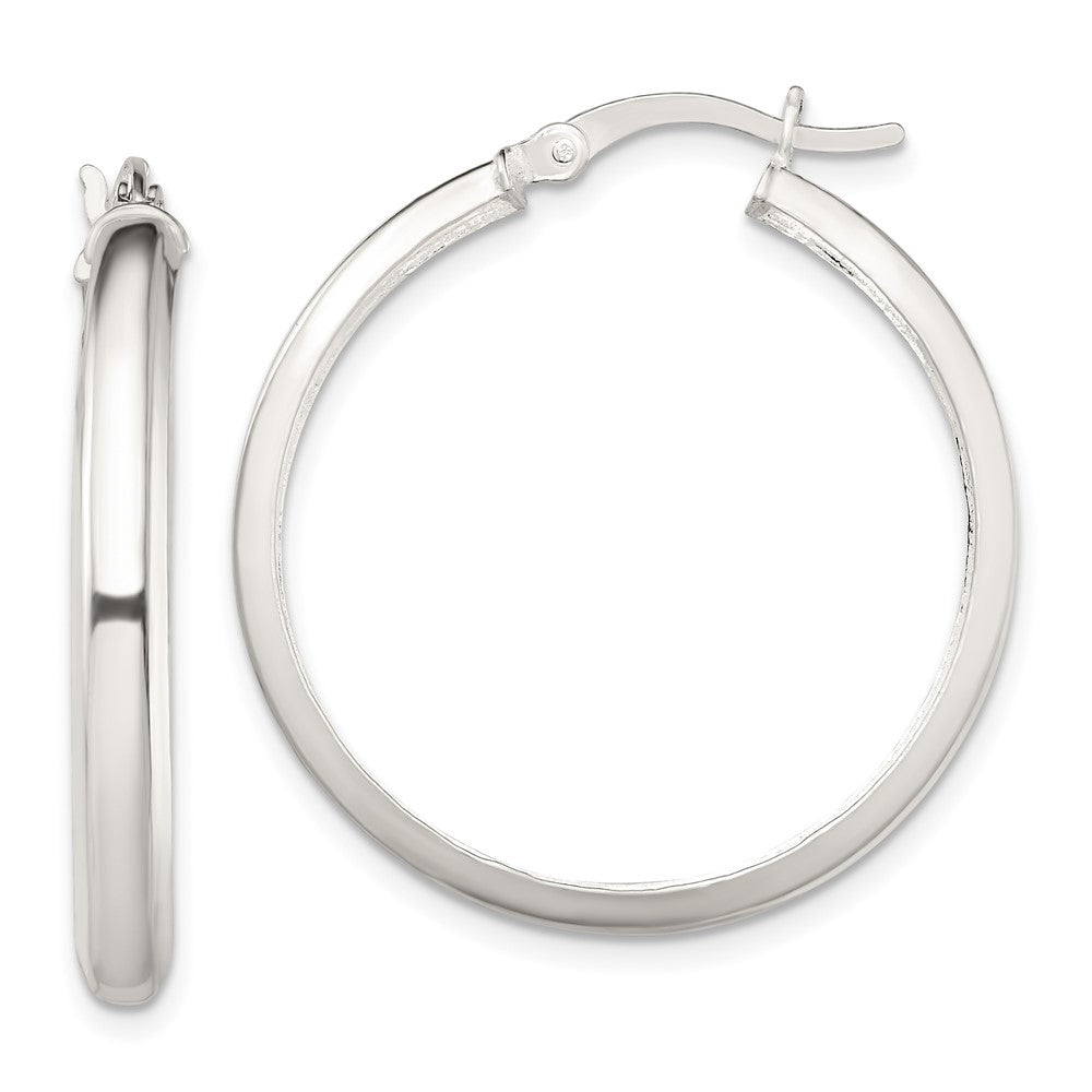 Sterling Silver Polished 4mm Round Hoop Earrings, 31.2 x 29 mm