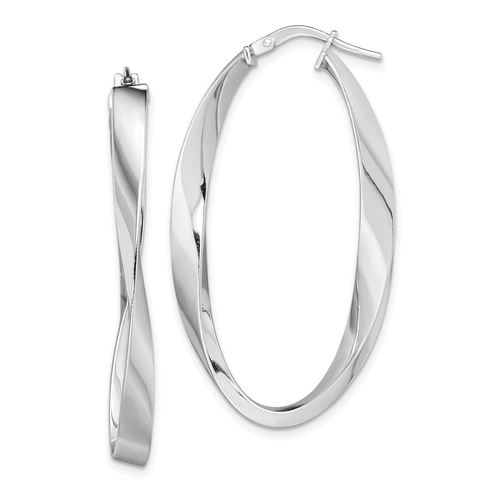 Sterling Silver Rhodium-plated Polished & Twisted Oval Hoop Earrings, 43.8 x 24.1 mm
