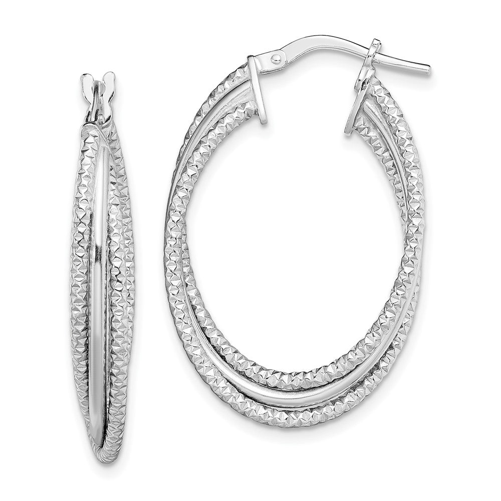 Sterling Silver Rhodium-plated Polished and Textured Triple Hoops, 32.4 x 20.9 mm