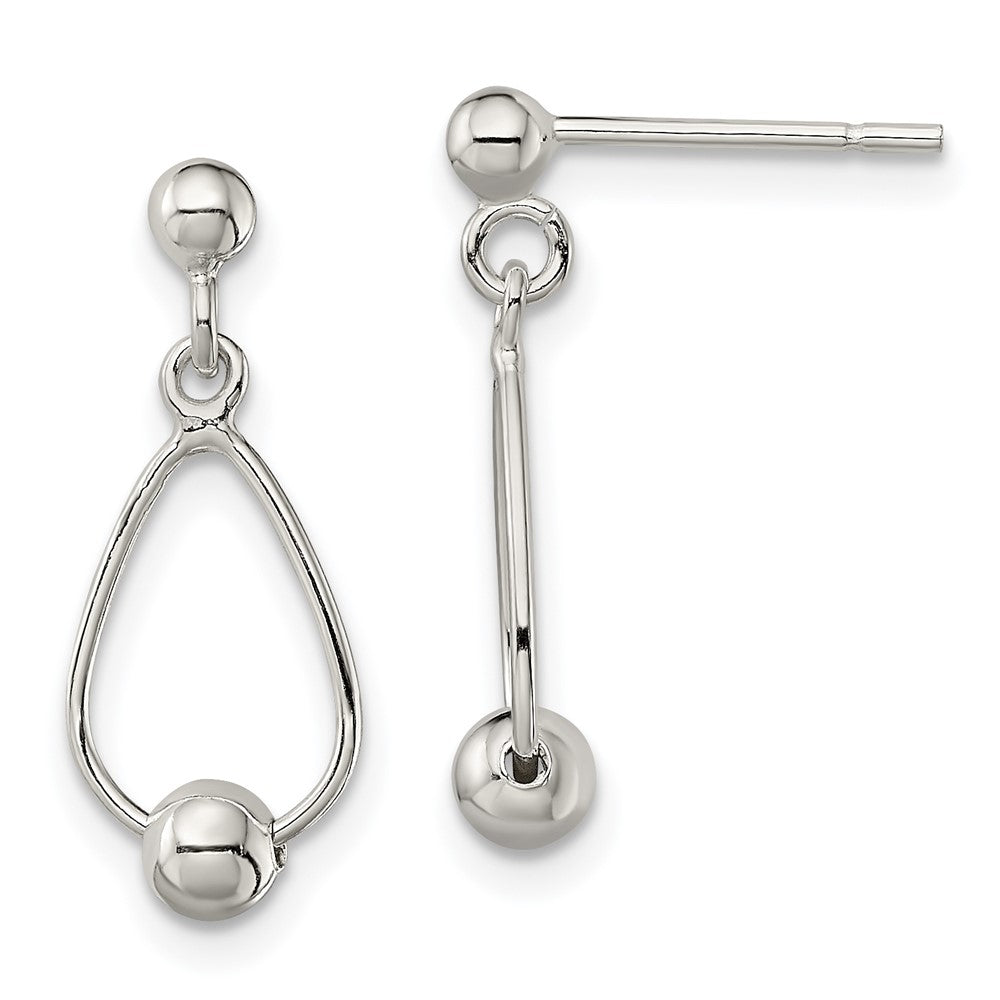 Sterling Silver Polished Teardrop w/Bead Post Dangle Earrings, 21.5 x 7.7 mm
