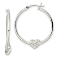 Sterling Silver Polished Heart Knot Round Hoop Earrings, 33.7 x 29.7 mm