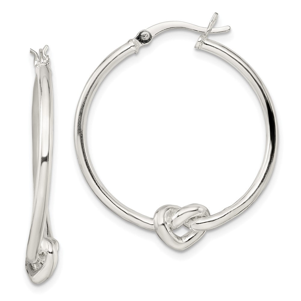 Sterling Silver Polished Heart Knot Round Hoop Earrings, 33.7 x 29.7 mm