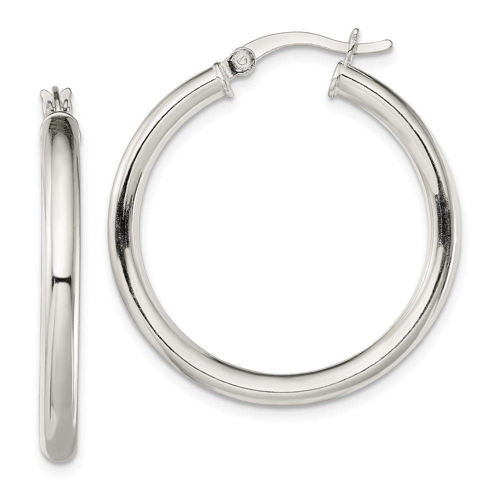 Sterling Silver Polished 3.5mm Round Hoop Earrings, 31.6 x 29.9 mm