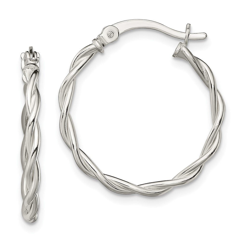 Sterling Silver Polished Braided 22mm Hoop Earrings, 23.6 x 22.2 mm