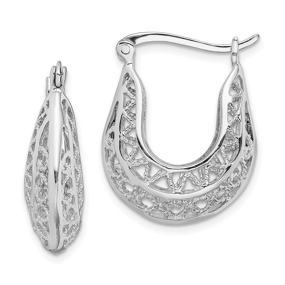 Sterling Silver Rhodium-plated Polished & Filigree Hoop Earrings, 24.6 x 18.9 mm