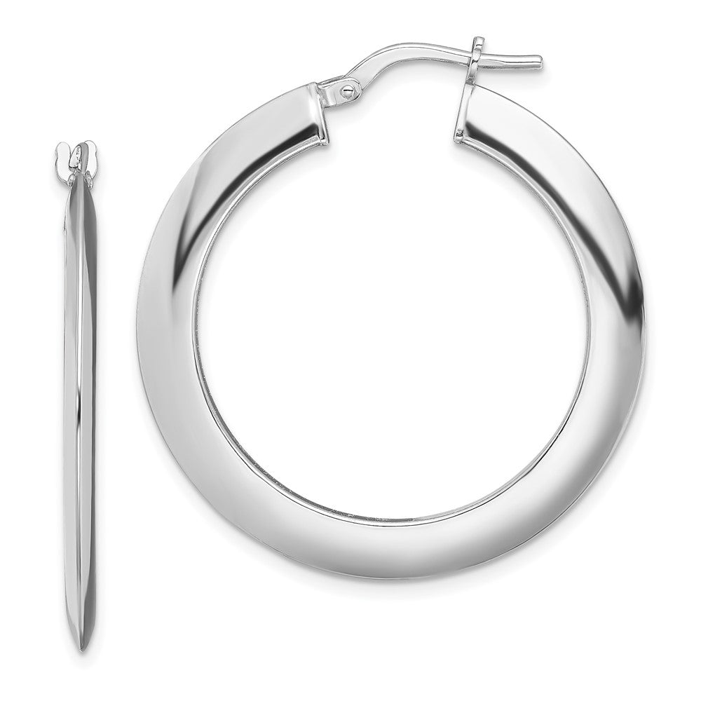 Sterling Silver RH-plated Polished Knife Edge 2mm Round Hoop Earrings, 34.9 x 32.8 mm