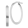 Sterling Silver Rhod-plated Polished & Striped 4mm Oval Hoop Earrings, 35.44 x 19.9 mm