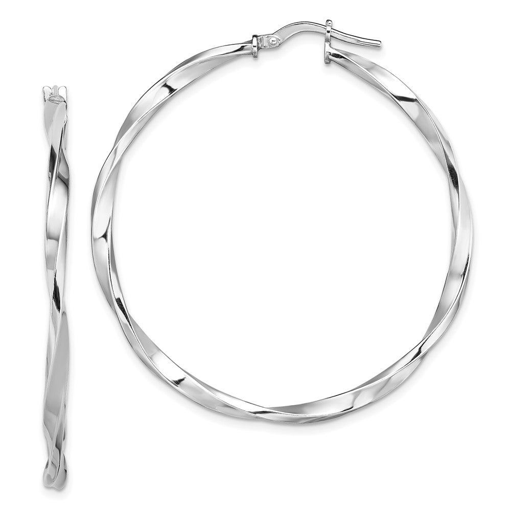 Sterling Silver Rhodium-plated Polished Twisted 2.5x40mm Hoop Earrings, 40 x 2.5 mm
