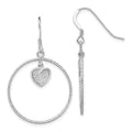 Sterling Silver RH-plated D/C Enamel Glitter Fabric Heart in Circle Earring, 40.1 x 24.7 mm