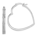 Sterling Silver RH-plated Enamel Glitter Fabric Heart Shaped Hoop Earrings, 29.5 x 32.1 mm