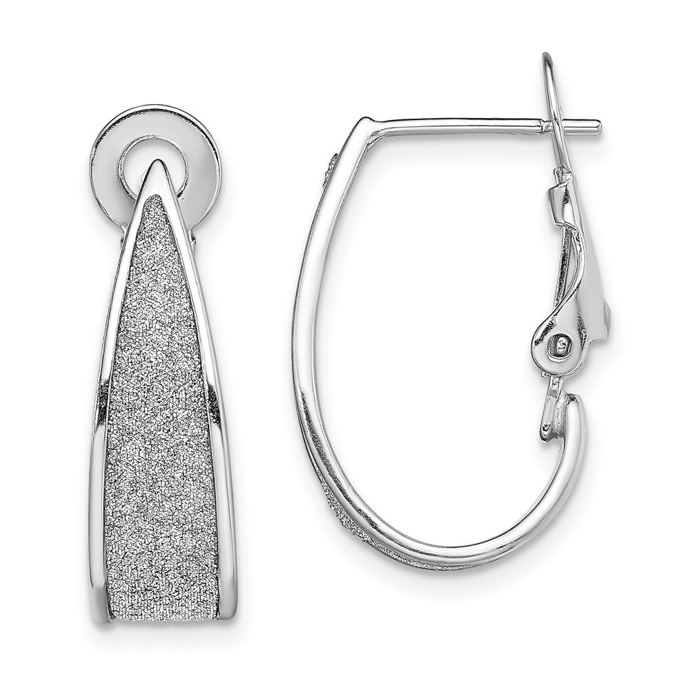 Sterling Silver RH-pltd Enamel Glitter Fabric Omega Back J-Hoop Earrings, 21.7 x 6.8 mm