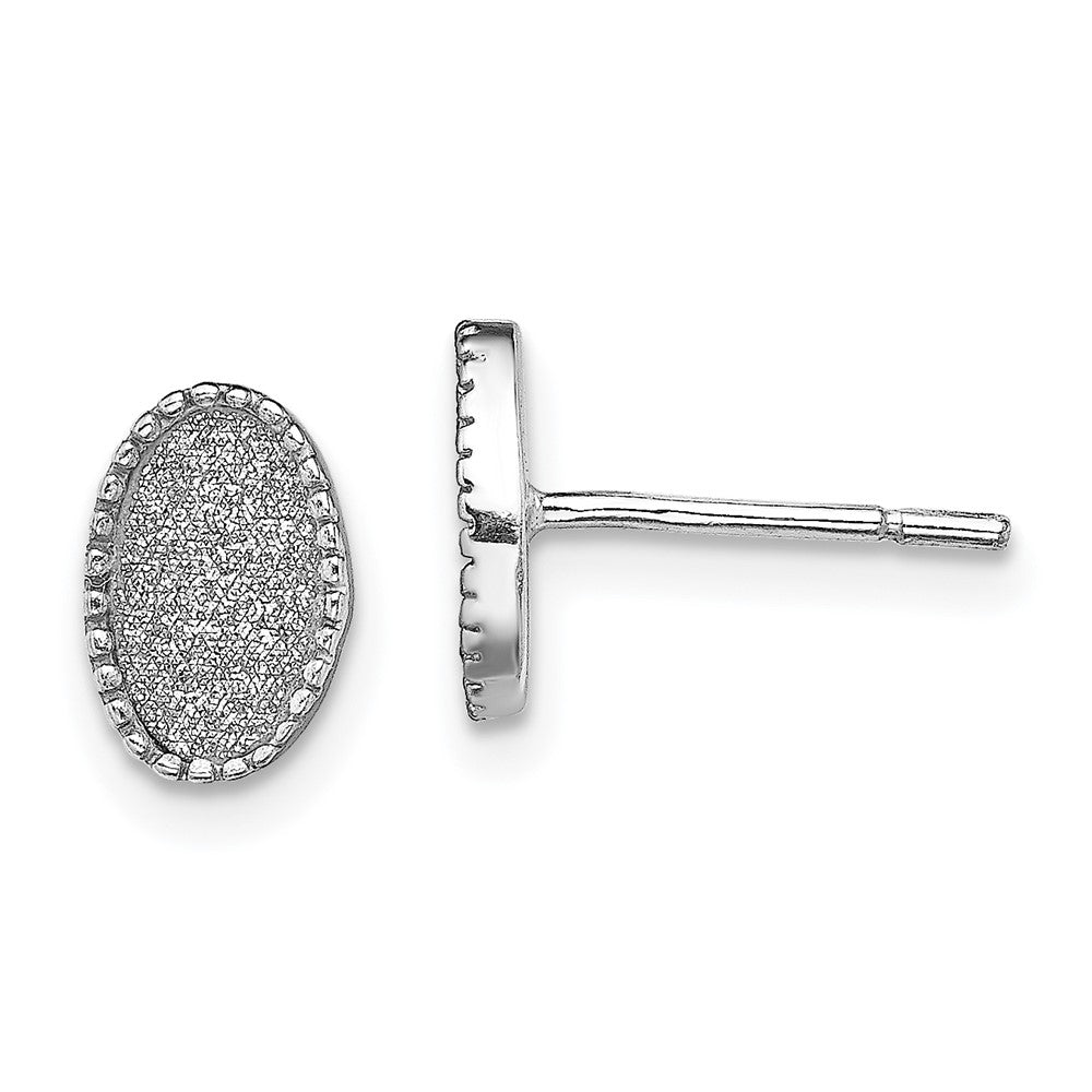 Sterling Silver Rhodium-plated Enamel Glitter Fabric Oval Post Earrings, 8.8 x 5.8 mm