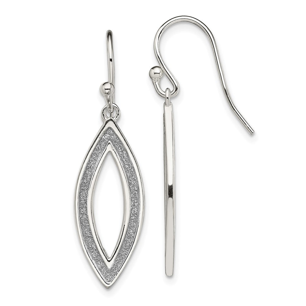 Sterling Silver Polished Enamel Glitter Fabric Marquise Dangle Earrings, 35.8 x 10 mm