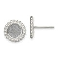 Sterling Silver Polished & Beaded Enamel Glitter Fabric Round Post Earrings, 11.1 x 11.1 mm