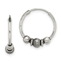 Sterling Silver Antiqued Beaded Endless Hoop Earrings, 16.5 x 4.25 mm