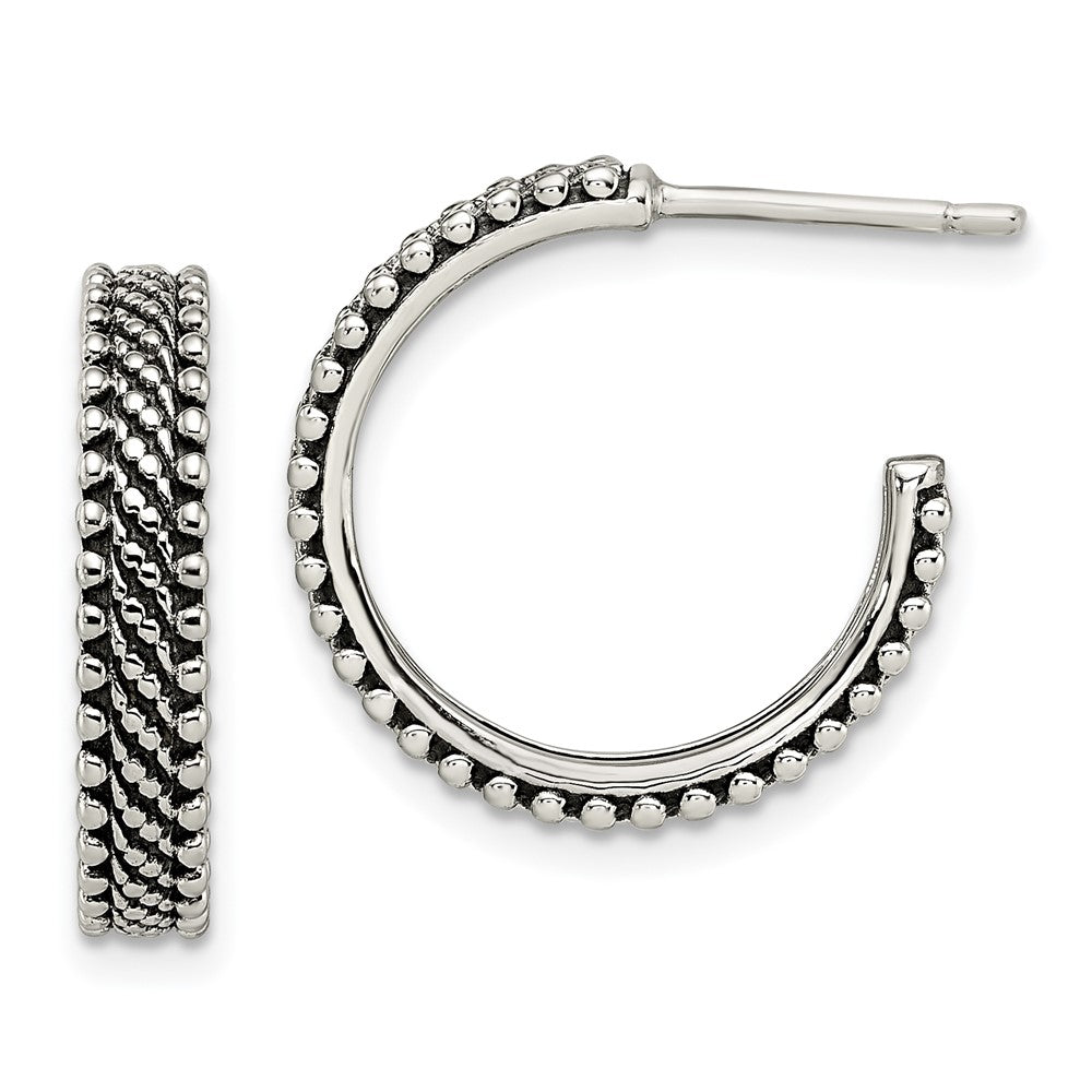 Sterling Silver Antiqued Hoop Post Earrings, 18.2 x 18.2 mm