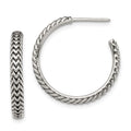 Sterling Silver Antiqued Large Zig Zag Hoop Post Earrings, 24 x 4 mm