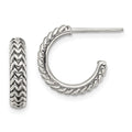Sterling Silver Antiqued Small ZigZag Hoop Post Earrings, 14 x 3 mm