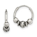 Sterling Silver Antiqued Beaded Endless Hoop Earrings, 13.75 x 4.25 mm
