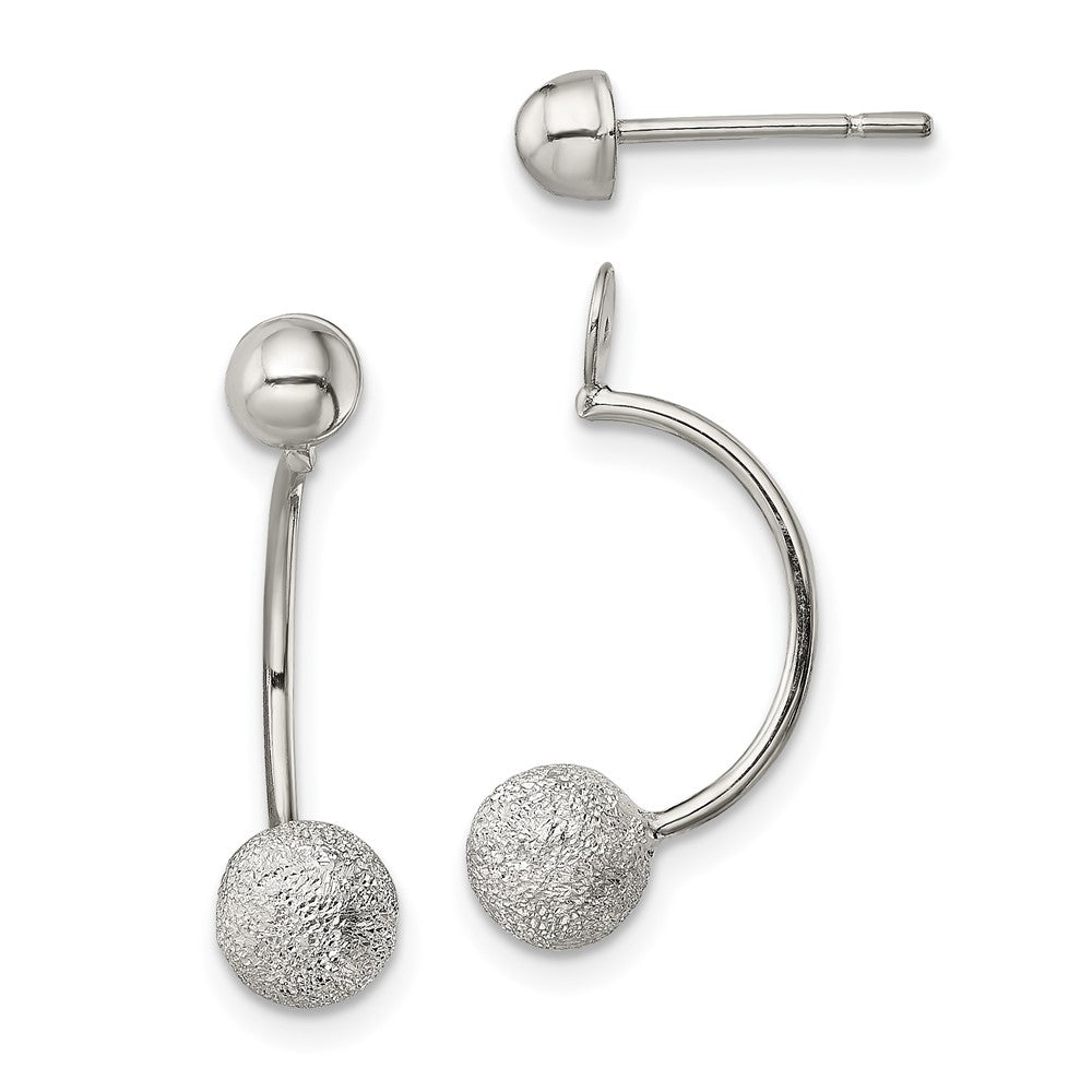 Sterling Silver Polished Laser-cut Bead Jackets w/Button Earrings, 18 x 12 mm