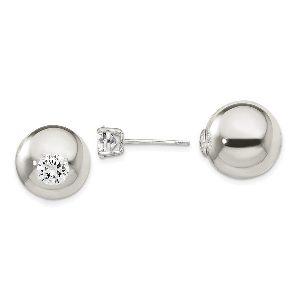 Sterling Silver Polished w/6mm CZ Front Back Post Earrings, 6 x 6 mm