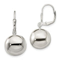Sterling Silver 14mm Ball Dangle Leverback Earrings, 31.5 x 14 mm