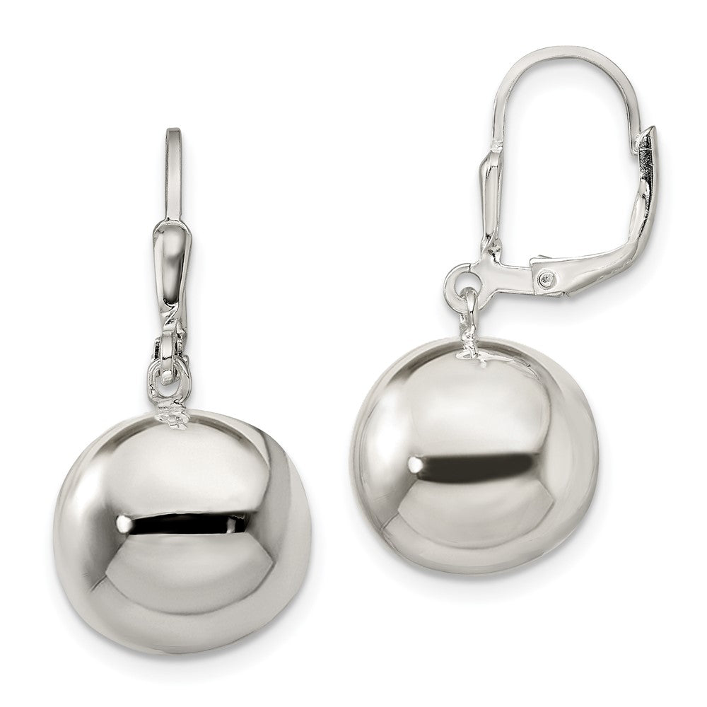 Sterling Silver 14mm Ball Dangle Leverback Earrings, 31.5 x 14 mm