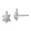 Sterling Silver Polished and Textured Turtle Post Earrings, 6.4 x 8.6 mm