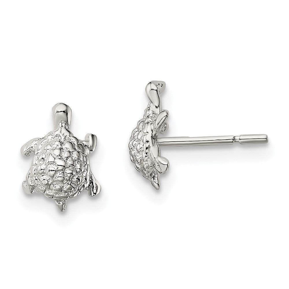 Sterling Silver Polished and Textured Turtle Post Earrings, 6.4 x 8.6 mm