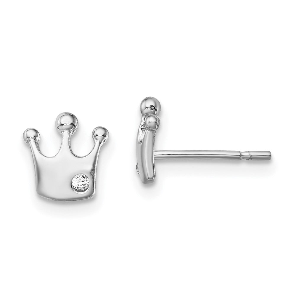 Sterling Silver Rhodium-plated CZ Crown Post Earrings, 7.5 x 7.2 mm