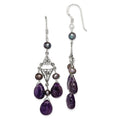 Sterling Silver Antiqued Floral Filigree Amethyst/FWC Pearl Dangle Earrings, 64 x 8 mm