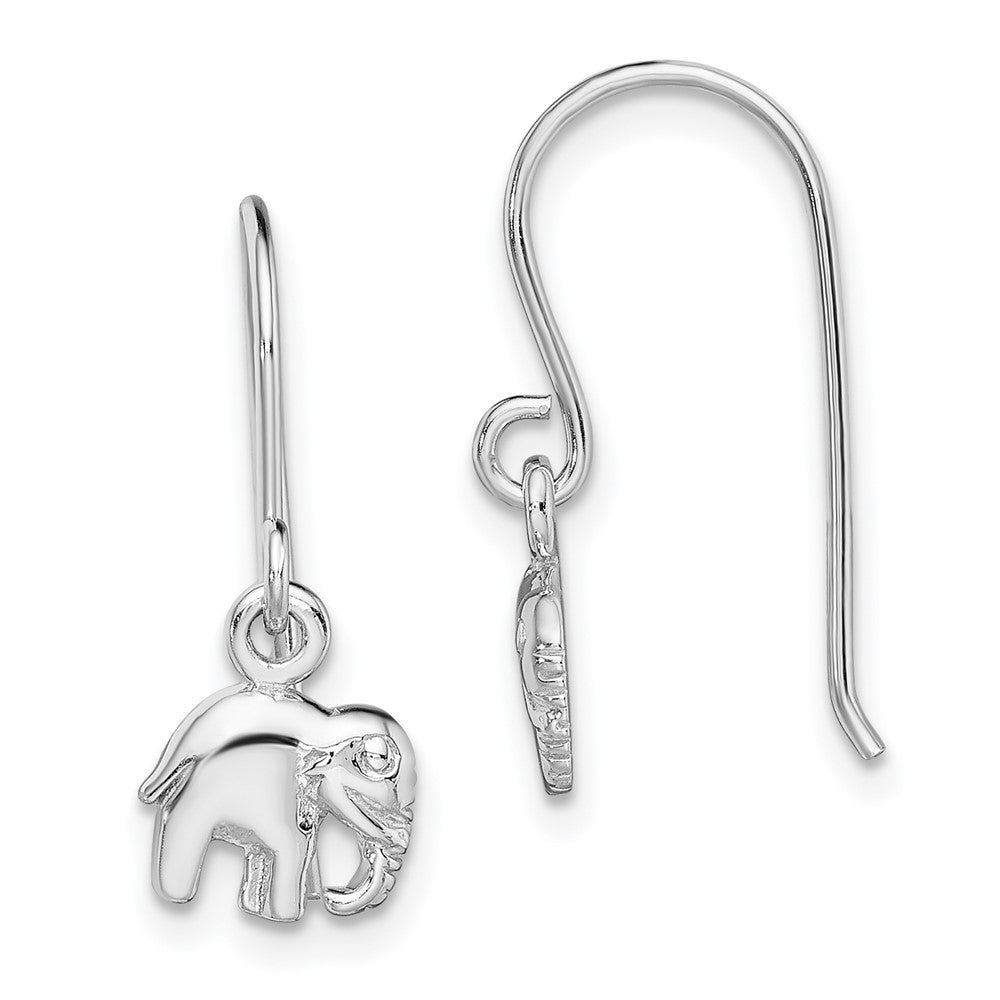 Sterling Silver Rhodium-plated Polished Elephant Dangle Earrings, 22 x 8.15 mm