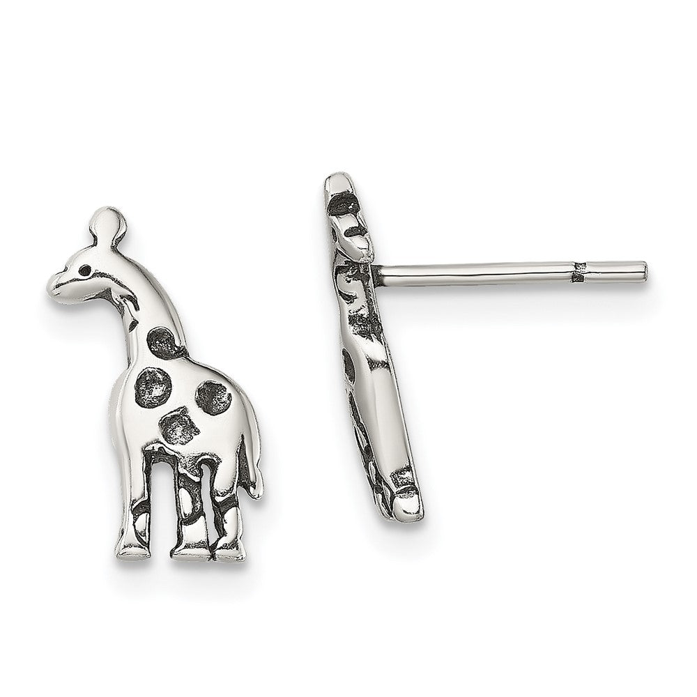 Sterling Silver Antiqued Giraffe Post Earrings, 13.3 x 6 mm