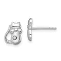 Sterling Silver Rhodium-plated CZ Cat Post Earrings, 9.25 x 7 mm