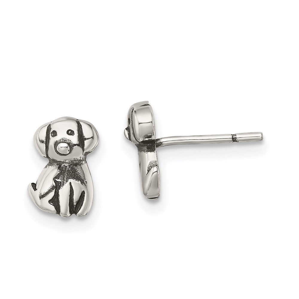 Sterling Silver Antiqued Dog Post Earrings, 8.9 x 8.9 mm
