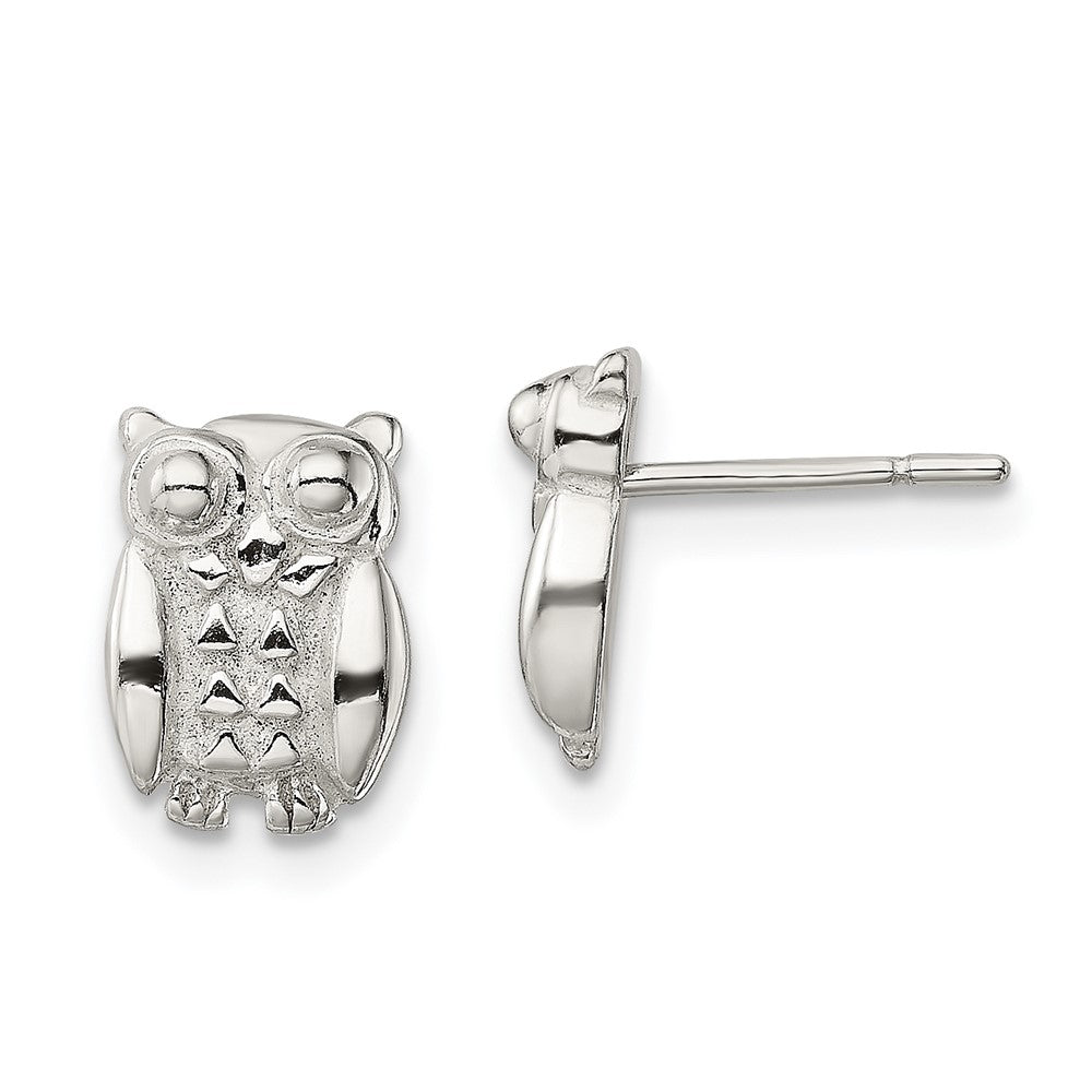 Sterling Silver Polished Owl Post Earrings, 10.1 x 7.2 mm