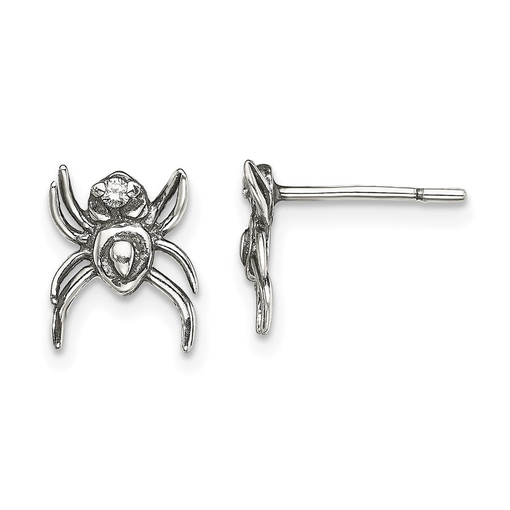 Sterling Silver Antiqued CZ Spider Post Earrings, 10.15 x 7.1 mm