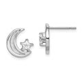 Sterling Silver RH-plate Enamel Glitter Fabric Moon/CZ Star Earrings, 11.35 x 10.1 mm